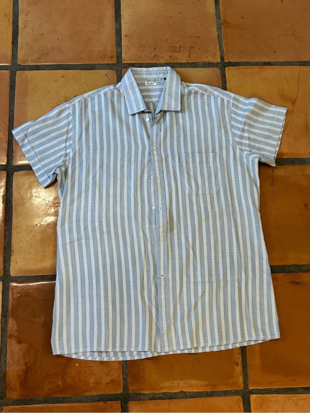 Retro Light Blue Striped Short-Sleeve Men’s Shirt